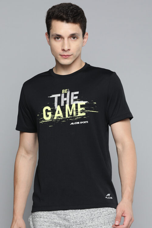 Alcis Men Black Typography Printed Slim Fit T-shirt