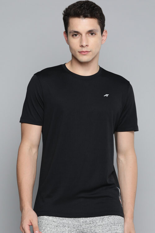 Alcis Men Black Brand Logo Printed Slim Fit T-shirt